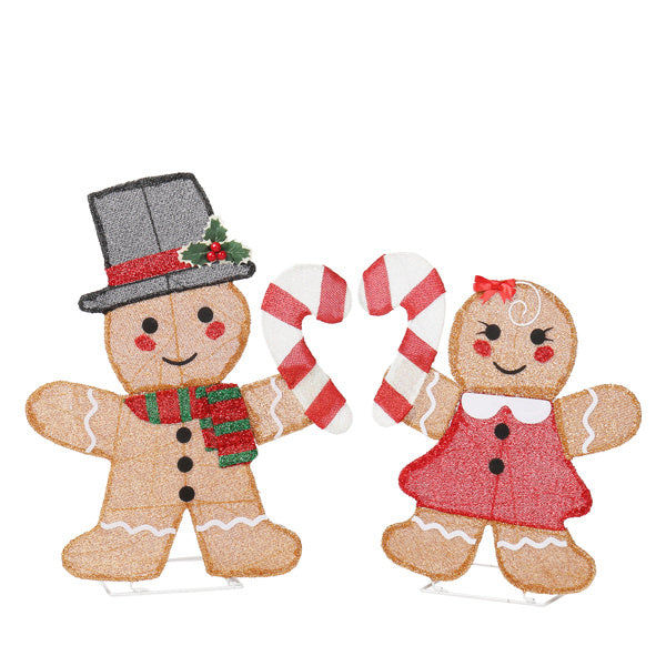 US Local Set Of 2 Lighted Gingerbread Man And Candy Cane Christmas Decorations, Pre-lit 2D Holiday Decor With 80 Warm White LED Lights For Xmas Outdoor Indoor Decor Lighted Holiday Displays