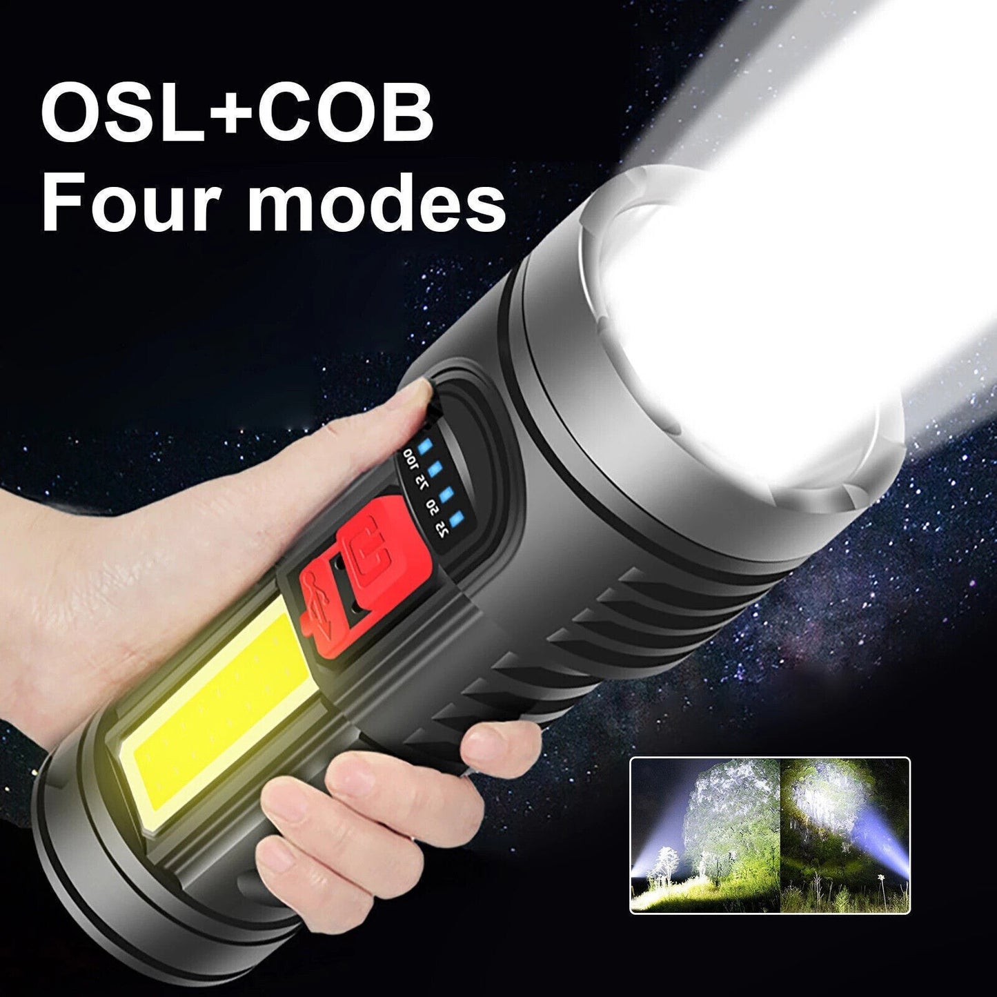 US Local LED Flashlight Torch Rechargeable Work Light Built-in Battery