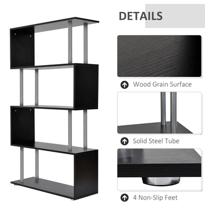 US Local 5-Tier Bookcase S-Shaped Wooden Storage Shelf Modern Decorative For Home And Office Black
