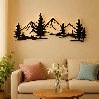 US Local Rustic Metallic Wall Art,Evergreen Forest Mountain Design,Great For Child's Room