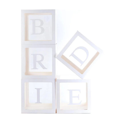 US Local 5 Pieces Wedding Balloon Boxes BRIDE Letters White Clear Balloon Blocks Box Party Decorations Balloons Boxes For Engagement Bride Shower Weddings Centerpieces Photo Booth Props, No Balloons