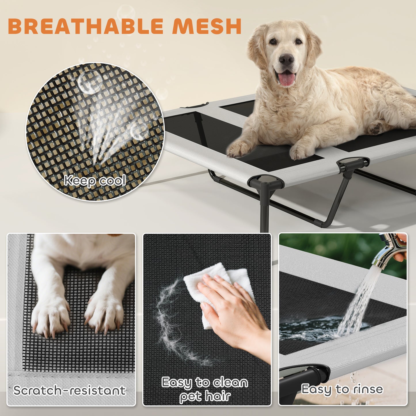 US Local Elevated Dog Bed With Removable Canopy, Portable Outside Raised Pet Cot With Cooling Pad, Storage Bag, 42 X 30 X 37