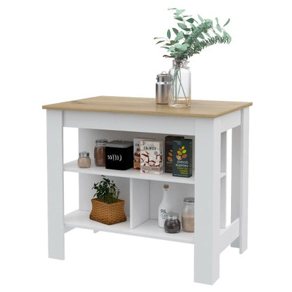 US Local Rockaway 3-Shelf Kitchen Island White And Light Oak
