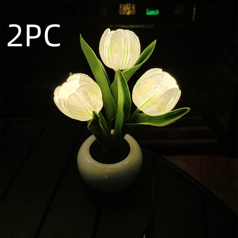 LED Tulip Night Light Simulation Flower Table Lamp Home Room Decoration Atmosphere Lamp Romantic Potted Gift For Office LED Lights