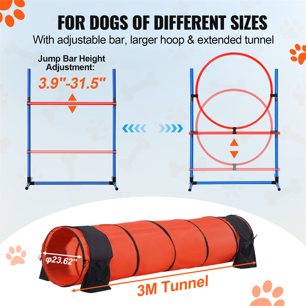 US Local VEVOR Dog Agility Training Equipment 5 PCS Set Upgrade W Hurdles Extended Tunnel