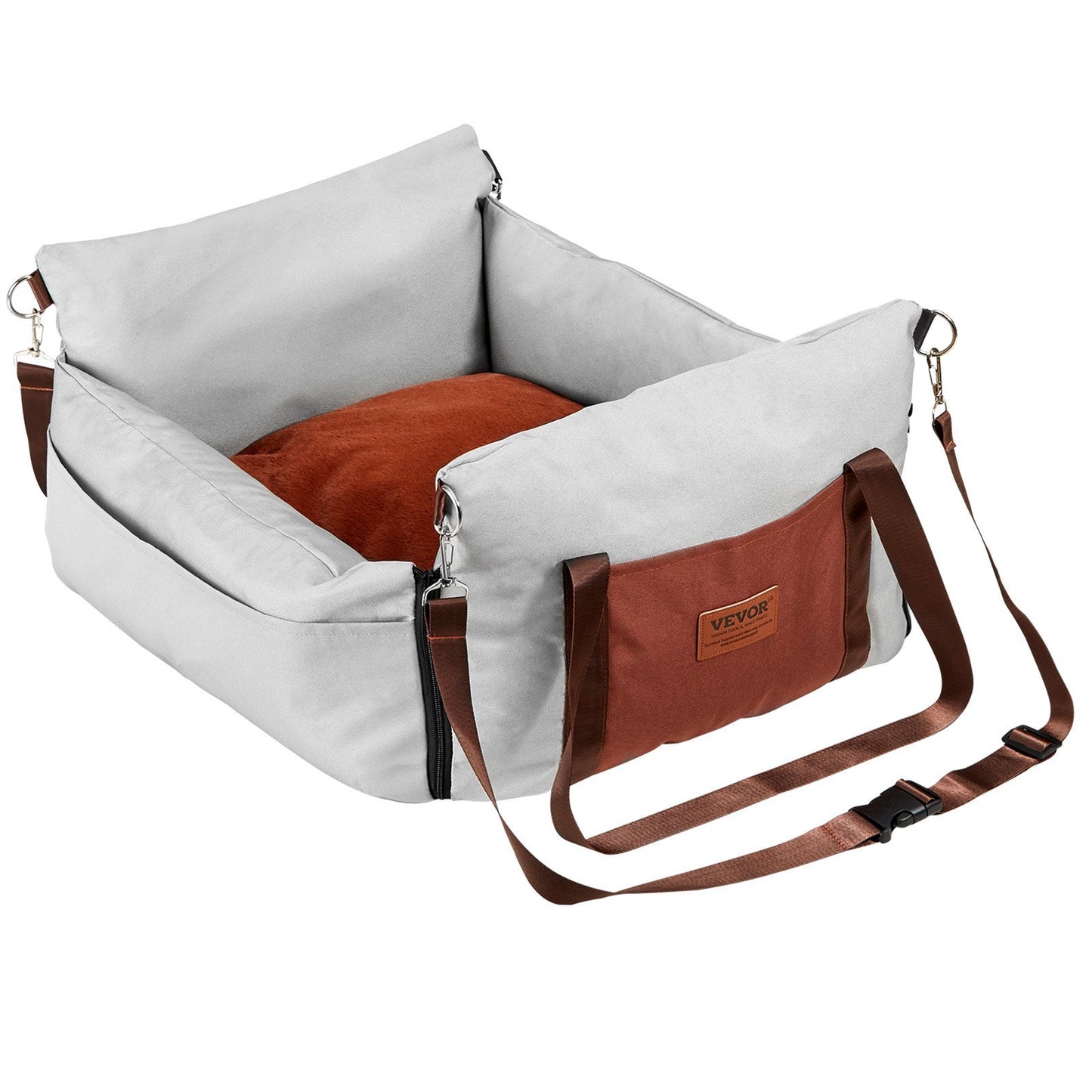 UK Local Dog Car Seat, Waterproof Dog Booster Seat For Car With Side Handles And A Storage Pocket, Clip-On Safety Leash And PP Cotton Filling, Dog Car Bed For Small Dog Up To 25lbs, Gray