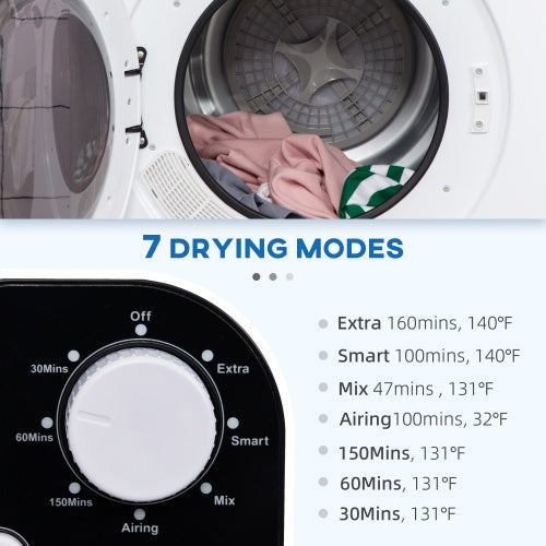 US Local HOMCOM Portable Clothes Dryer, 120V 1300W Compact Laundry Dryer With Intelligent Drying, 3.2 Cu.ft Stainless Steel Drum, Front Load Electric Dryer For Apartments, Dorms, RVs, White