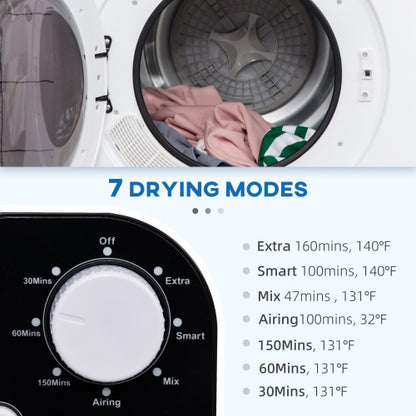 US Local HOMCOM Portable Clothes Dryer, 120V 1300W Compact Laundry Dryer With Intelligent Drying, 3.2 Cu.ft Stainless Steel Drum, Front Load Electric Dryer For Apartments, Dorms, RVs, White