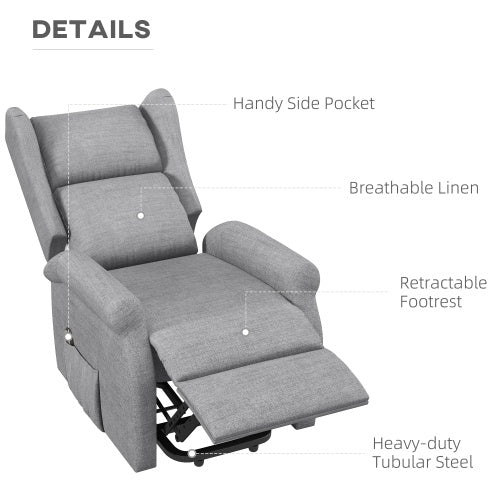 UK Local HOMCOM Power Lift Recliner Armchair, Electric Lift Chair For Elderly, Fabric Riser And Reclining Chair With Remote Control, Side Pockets, Extended Footrest, For Living Room, Grey