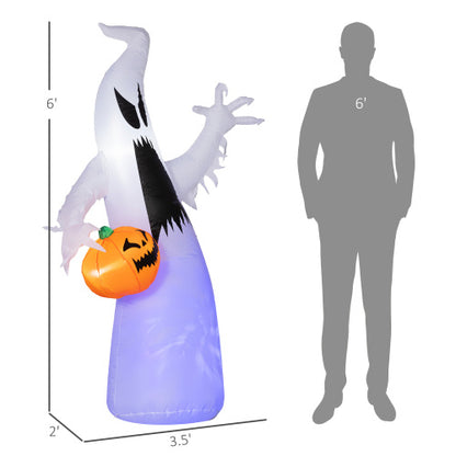 US Local HOMCOM 5.9 Halloween Inflatable Outdoor Decoration Ghost With Pumpkin, Blow Up LED Yard Decor For Garden, Lawn, Party, Holiday, Waterproof