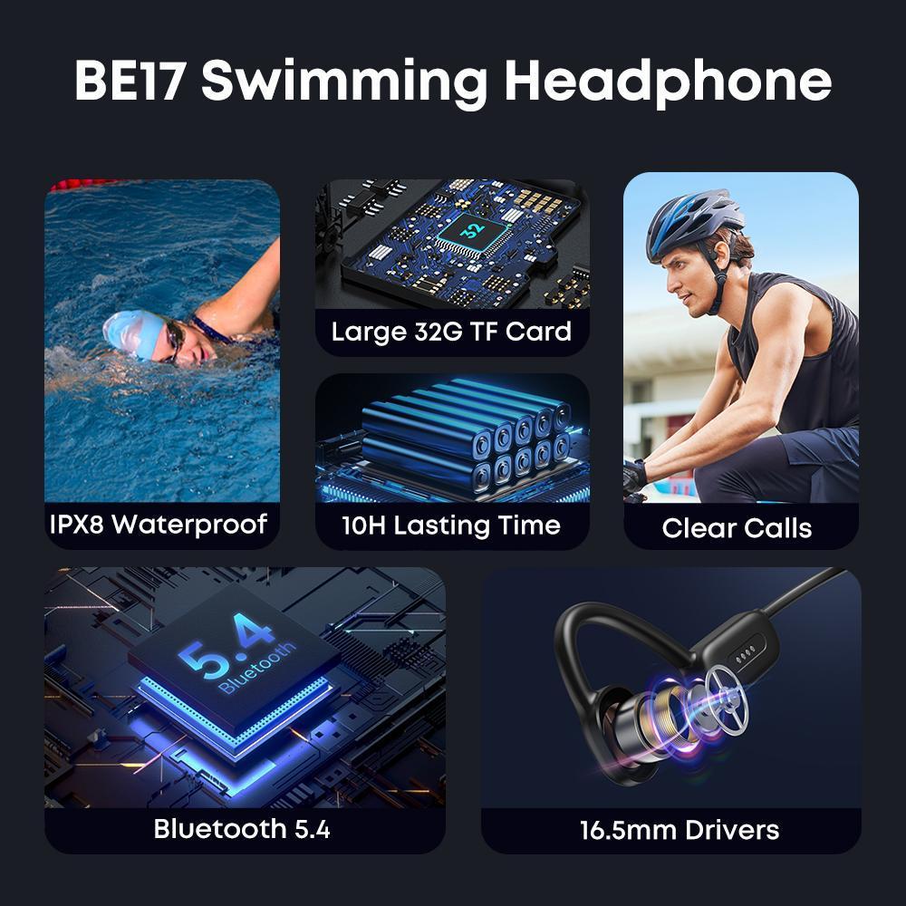 US Local IPX8 Waterproof Headphones, Swimming-specific Bluetooth Headphones, Sports Wireless Earbuds With 32G TF Card, Stereo Bone Conduction Headphones