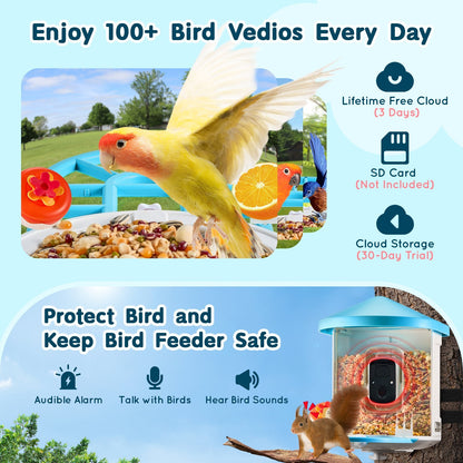 US Local VEVOR Smart Bird Feeder With Camera 2K HD AI Identify Bird Species Auto Capture
