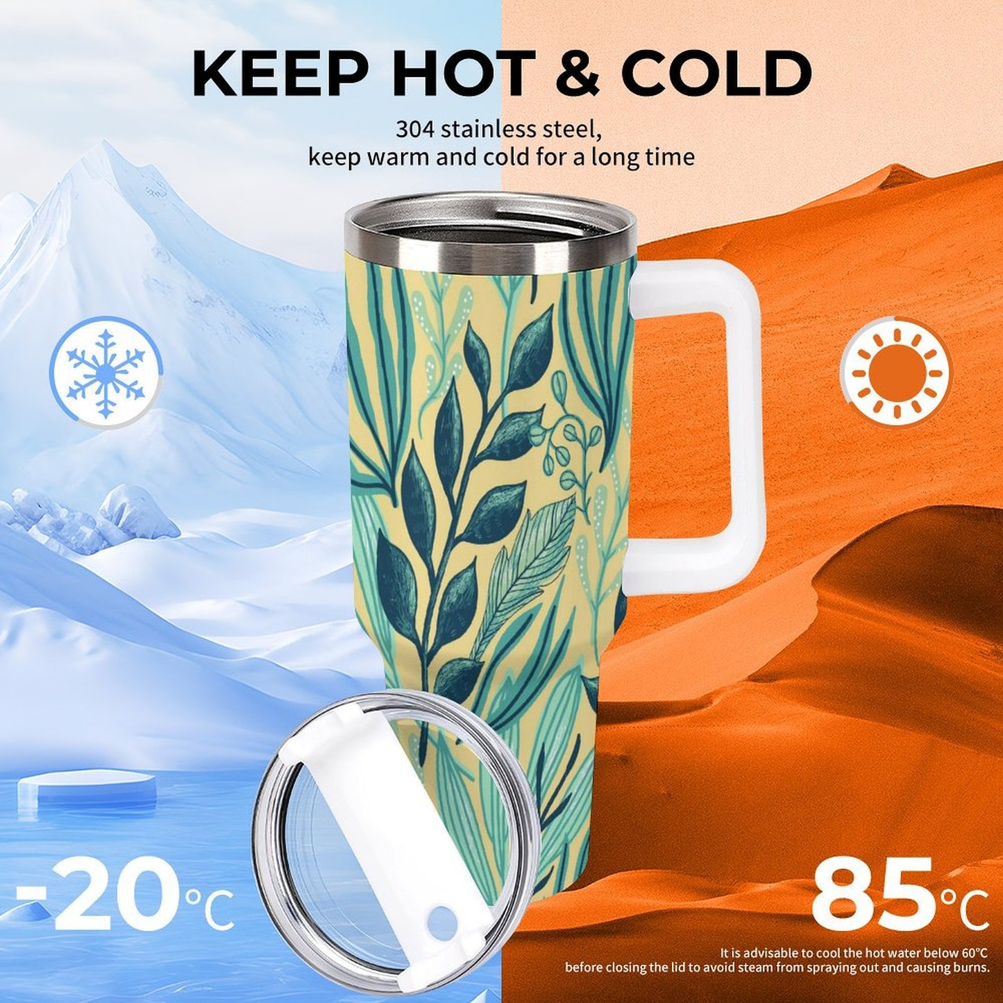 PHDT00093 POD US Local Tumbler 40 oz Large Capacity Car Cup Leaves, Yellow, Green