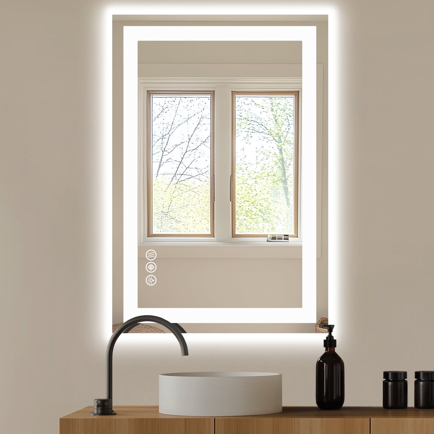 US Local Anti-fog LED Bathroom Mirror With Dual Light Source And Three Lighting Modes
