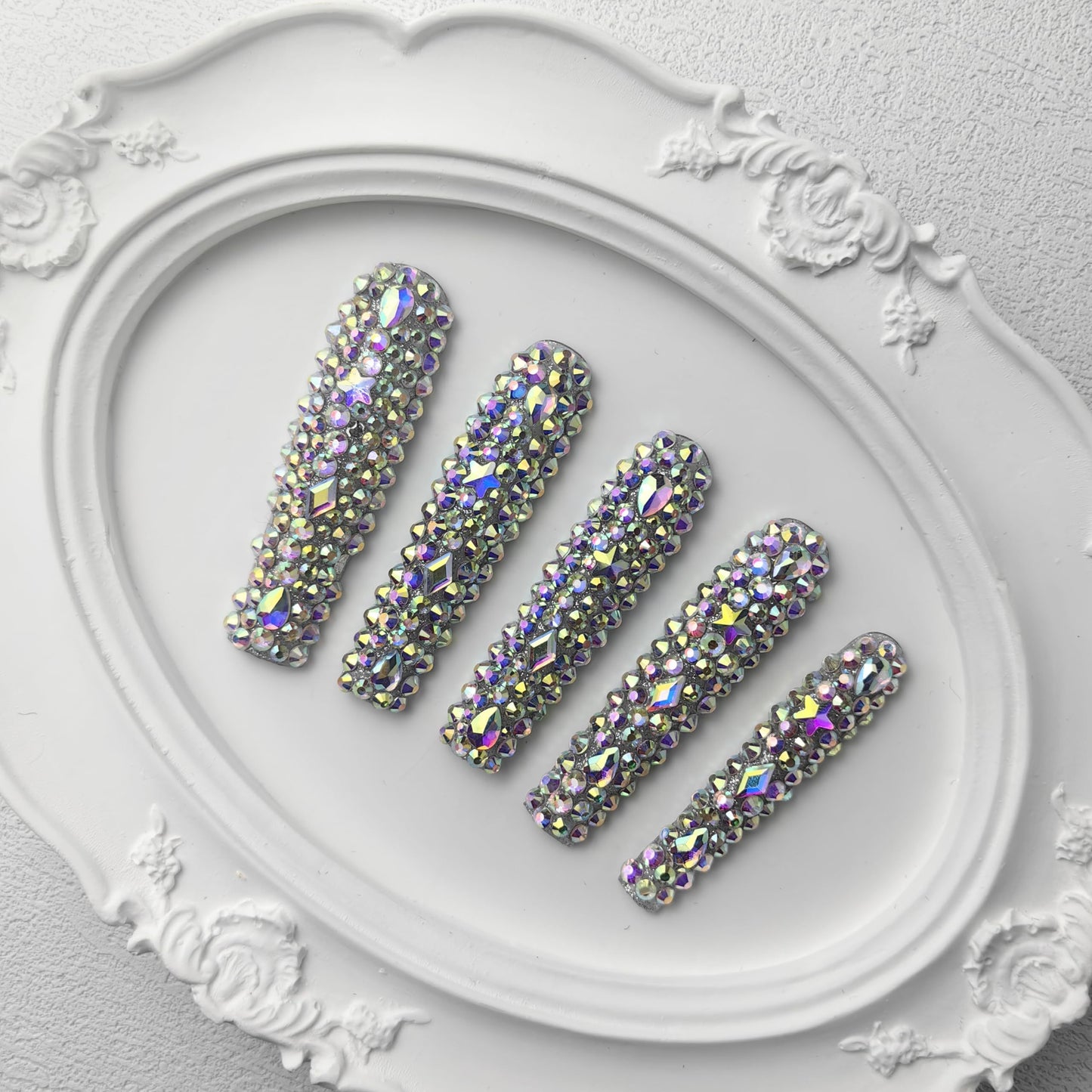 US Local GGddsha 2025 Long Novel Design And Reusable PMMAAcrylic Press On Nails  Handmade Nails Full CoverLuxurious 3D Crystal False Nails With Box Gifts,Stellar Shine