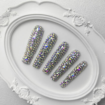 US Local GGddsha 2025 Long Novel Design And Reusable PMMAAcrylic Press On Nails  Handmade Nails Full CoverLuxurious 3D Crystal False Nails With Box Gifts,Stellar Shine