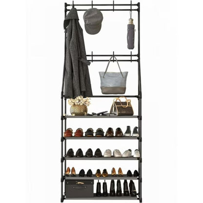 US Local 5-Tier Shoe Rack Shoe Storage For Entryway,Narrow Shoe Rack,Coat And Shoe Rack With 8 Hooks