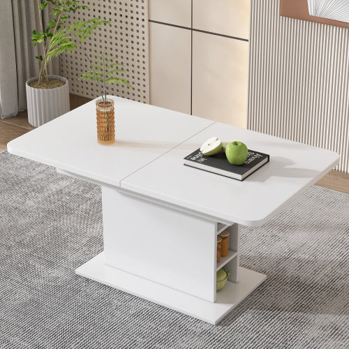 UK Local Extendable Dining Table, Dining Table With Storage, Rectangular Dining Table, Coffee Leisure Table, Modern Simple Iron Dining Table, Space-saving Multifunctional Dining Table, White
