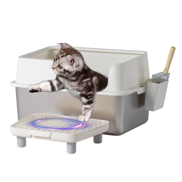 US Local Stainless Steel With Plastic, Buckle Style With Shovel, Foot Pad, White Litter Box