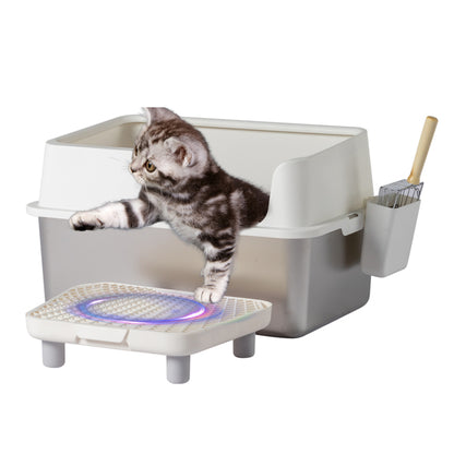 US Local Stainless Steel With Plastic, Buckle Style With Shovel, Foot Pad, White Litter Box