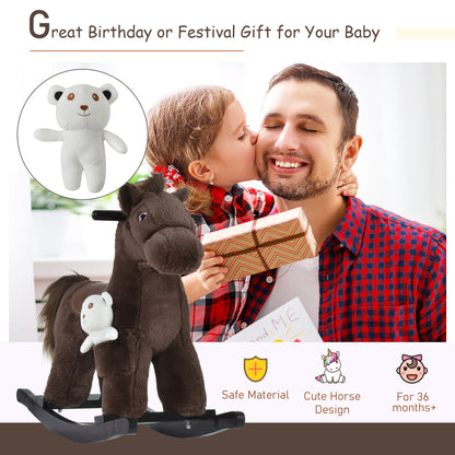 US Local Kids Plush Ride-On Rocking Horse with Bear Toy