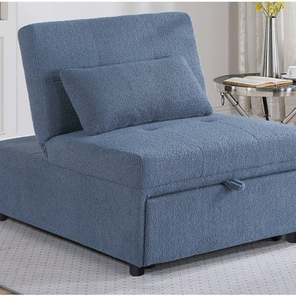 US Local Contemporary Blue Gray Sleeper Sofa Chair Pillow Plush Tufted Seat 1pc Convertible Sofa Chair Sherpa Fabric Couch