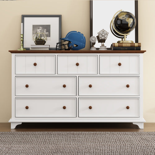 US Local Wooden Captain Seven-Drawer Dresser For Bedroom, Living Room, Kids' Room, White Walnut