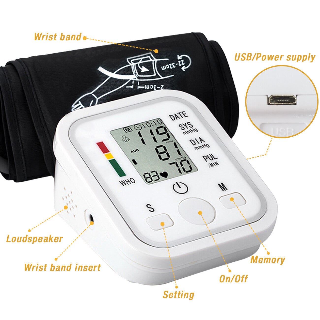 UK Local Automatic Upper Arm Blood Pressure Monitor Pulse Meter BP Machine Voice Talking