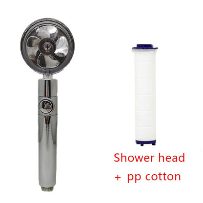 US Local Shower Head Water Saving Flow 360 Degrees Rotating With Small Fan ABS Rain High Pressure Spray Nozzle Bathroom Accessories