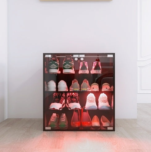 US Local 4-layer Black Shoe Cabinet With LED Lights And Bluetooth Control