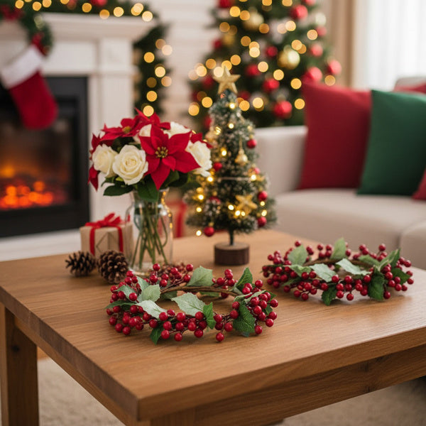 US Local 3PCS Set Christmas Door Wreath With Pine Cones & Greenery 13 Red Berry Holly Wreath For Holiday Home Decor FBA Shipment