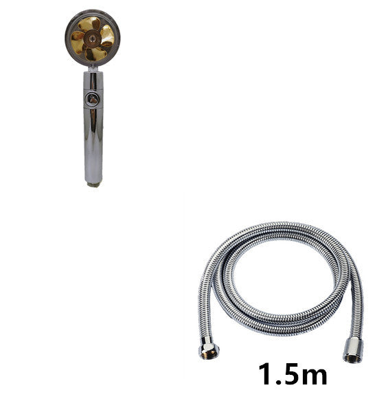 US Local Propeller Driven Shower Head With Stop Button And Cotton Filter Turbocharged High Pressure Handheld Shower Nozzle
