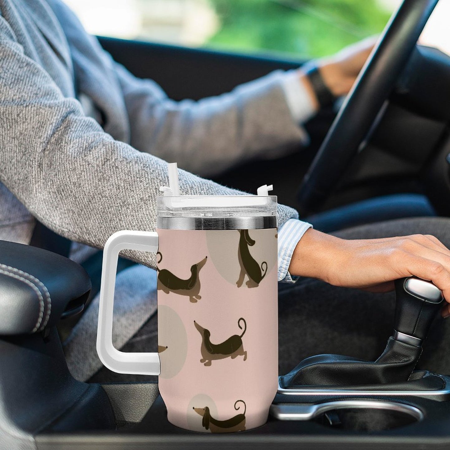 PHDT00353 POD US Local Tumbler 40 oz Large Capacity Car Cup Dachshund, Pink, Pet Dog