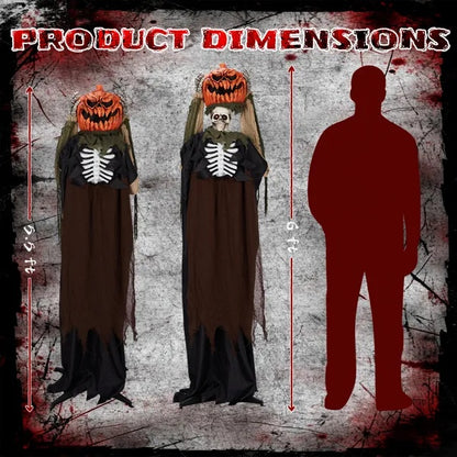 US Local 5.6ft Halloween Decorations Outdoor Life Size Animatronics Ghost With Pumpkin Head, Sound-Actived Party Decor With Creepy Sound , Scary Haunted House Props For Garden Yard Lawn