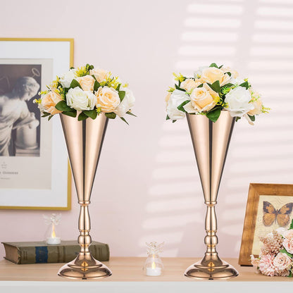 US Local Golden Vase Flower Wedding Centerpieces For Tables 14 In Tall Flower Display Stand Wedding Metal Flower Arrangement Stand Trumpet Vase Tabletop Stand For Home Anniversary Ceremony Party