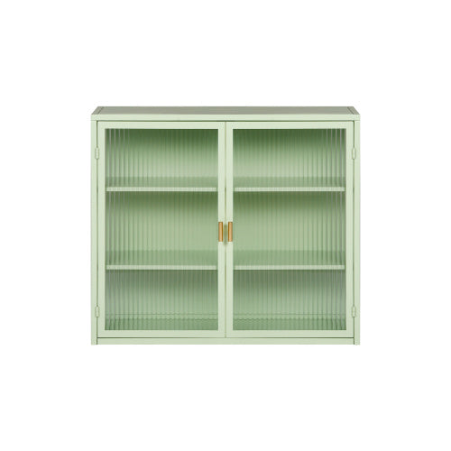 US Local Modern Double Door Wall Cabinet With Glass Door With Three Levels Of Storage For Entrance Living Room, Bathroom, Dining Room, Mint Green