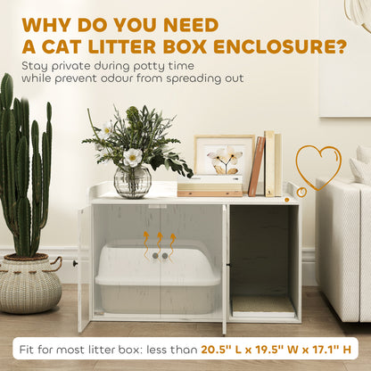 US Local 32 Cat Litter Box Enclosure With Scratching Mat, Cat Entrance, Fit Most Of Cat And Litter Box, Distressed White