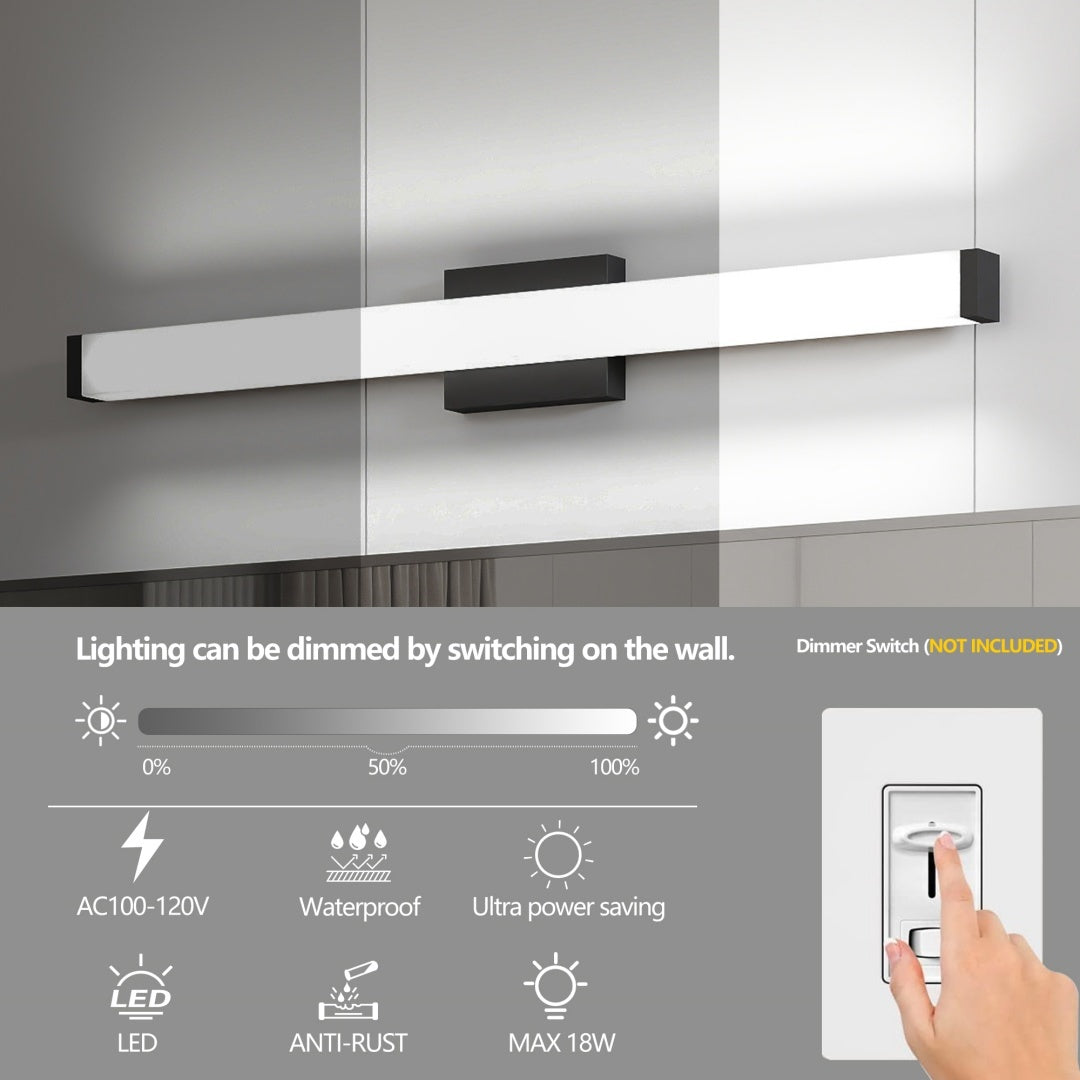 US Local Bathroom Vanity Light Black - 33 Inch Modern Vanity Lights For Bathroom - 18W LED Bath Lights Over Mirror Cool White Light 6000K