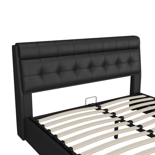 UK Local Fashion Upholstered Bed,135x190 4ft6, Double Bed,Hydraulic Bed,Concealed Headboard Storage,Bed Box Storage,PU,With Slats And Headboard,Without Mattress,Cream White
