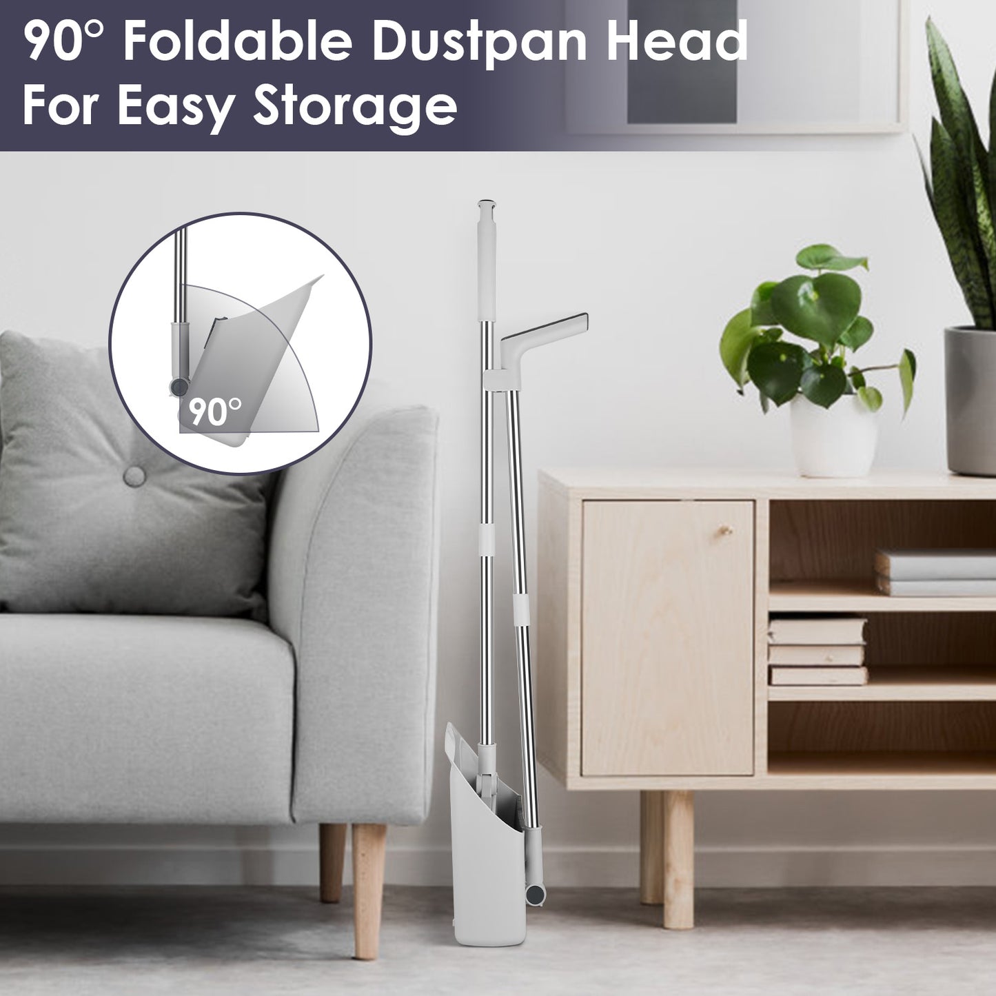 US Local 1Set Broom And Dustpan Combo Set With Squeegee Stainless Steel Handle 4 In 1 Upright Standing Broom And Dust Pan For Indoor Outdoor Garage Kitchen Room Office Sweeping