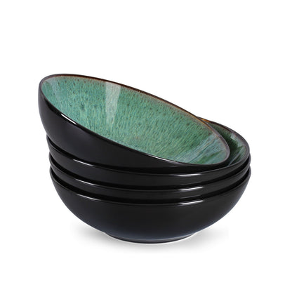 US Local Creative Western  Kiln Change Peacock Green Bowl 30oz Bowl Set Of 4 For Cereal, Salad, Pasta, Soup, Dessert, Serving Dishwasher, Microwave And Oven