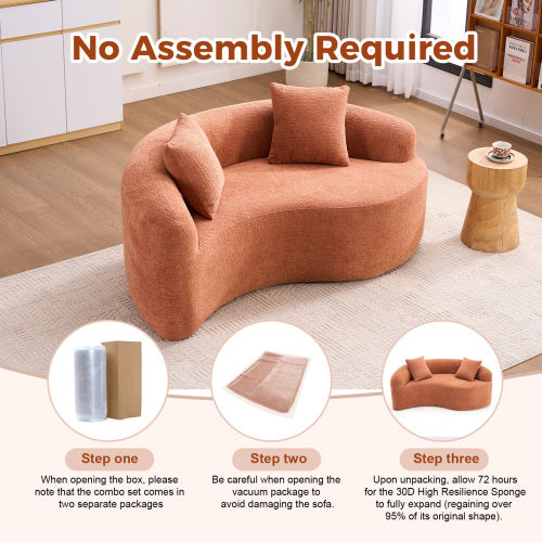 US Local LY 042 S Curved Chenille Sectional Sofa  Dual-Depth  21.3x  26.8, Beige, No Assembly, Compact For Small Spaces, 400 Lbs, 66.9 L