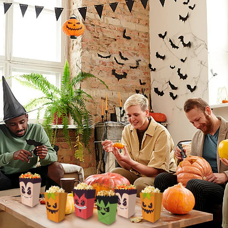 US Local 12 Pieces Halloween Popcorn Box Halloween Party Favor Snack Treat Boxes Candy Cookie Container Decorations Gifts For Popcorn Sales Halloween Party Favor Supplies