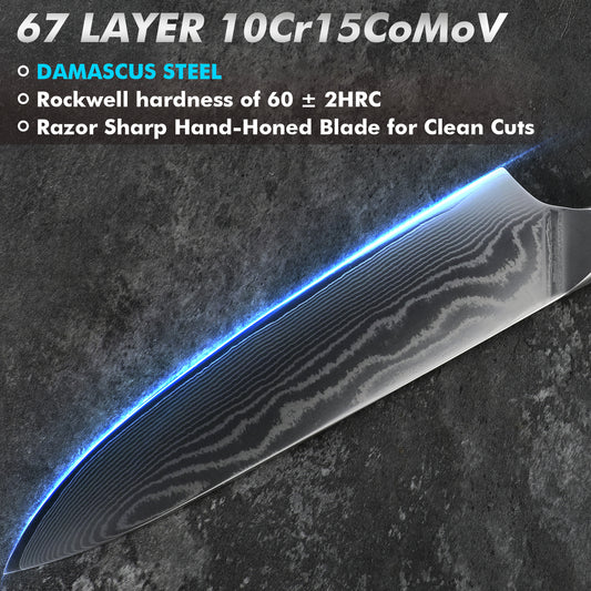 8 Inch Japanese Chef Knife, 10CR15MOV Damascus Rose Pattern Blade With Sheath, Ultra Sharp Professional Kitchen Slicing Knife, Colorful Pakkawood Handle