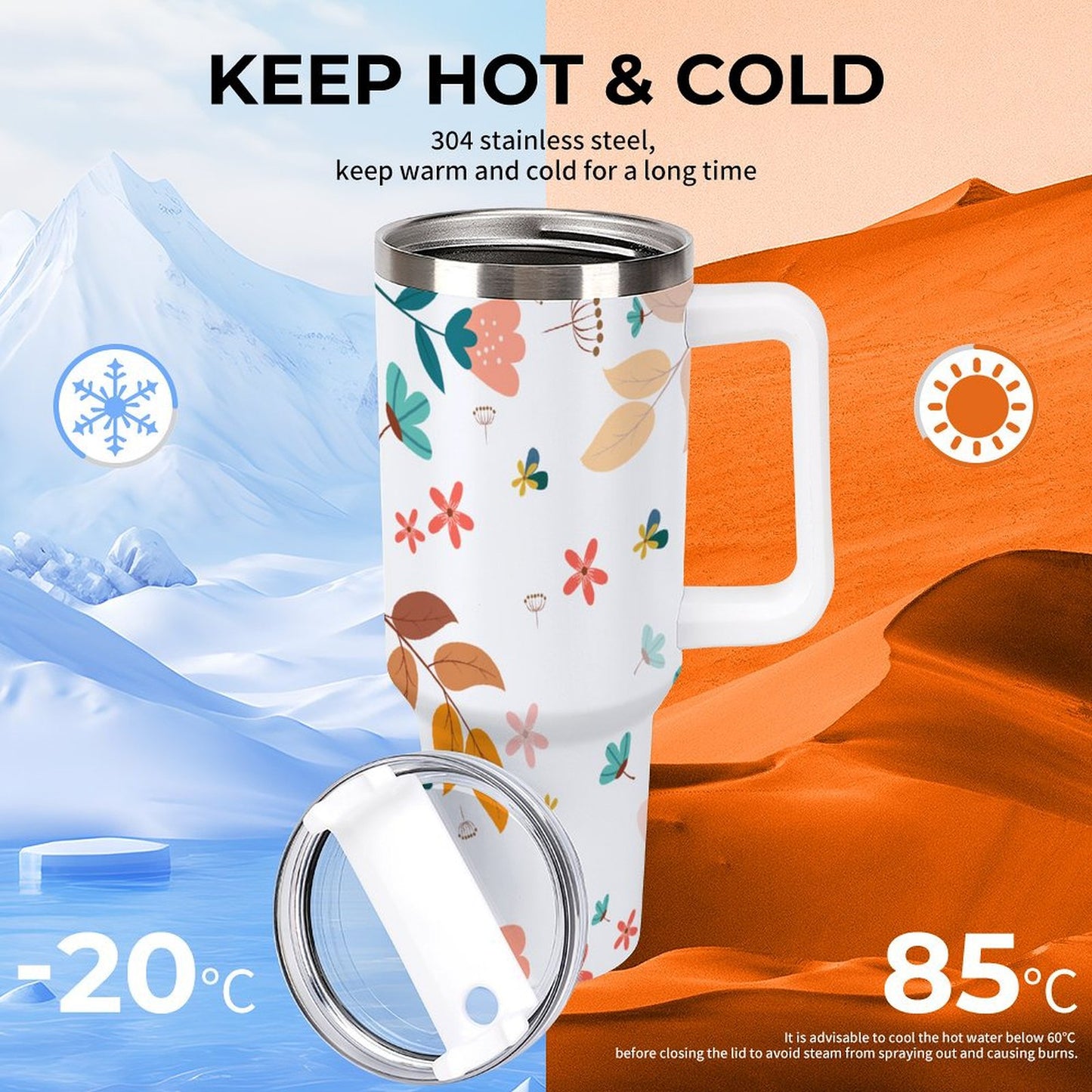 PHDT00145 POD US Local Tumbler 40 oz Large Capacity Car Cup Autumn Flowers, Leaves