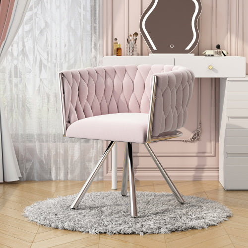 UK Local Velvet Dining Chair, Single Light Luxury Living Room Bedroom Swivel Chair, Leisure Swivel Chair With Four Metal Support Legs
