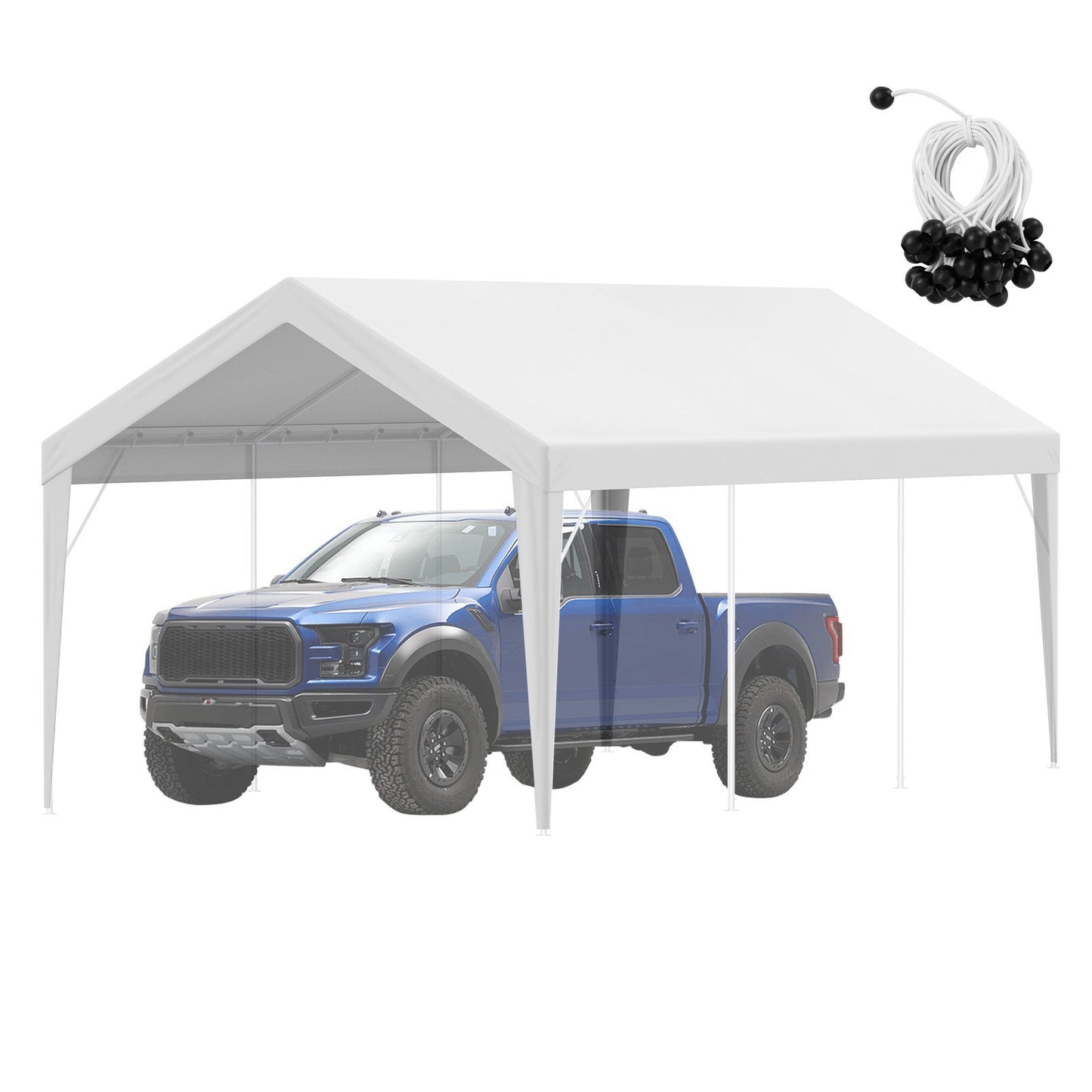US Local VEVOR Carport Replacement Canopy Cover 10 X 20 Ft, Garage Top Tent Shelter Tarp Heavy-Duty Waterproof & UV Protected, Easy Installation With Ball Bungees,White Only Top Cover, Frame Not Include