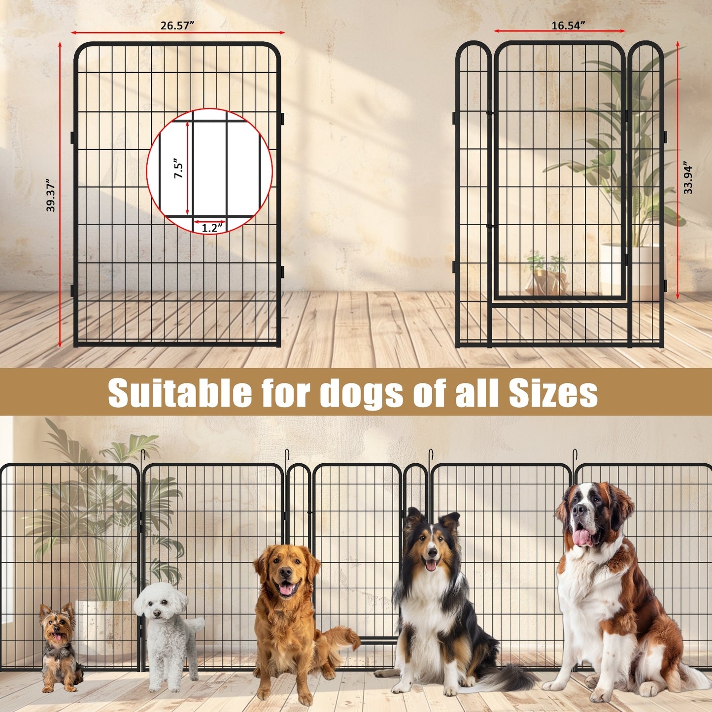 8 Panels Heavy Duty Metal Playpen With Door,39.37 H Dog Fence Pet Exercise Pen For Outdoor, Indoor