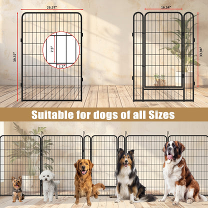 8 Panels Heavy Duty Metal Playpen With Door,39.37 H Dog Fence Pet Exercise Pen For Outdoor, Indoor