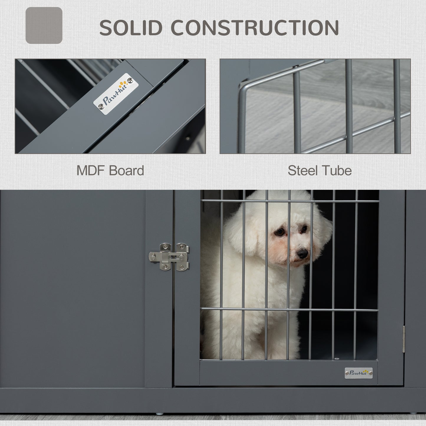 US Local Dog Cage Furniture Metal Indoor Pet Cage Cage, Double Door End Table, Small & Medium Dog House Locks, Grey